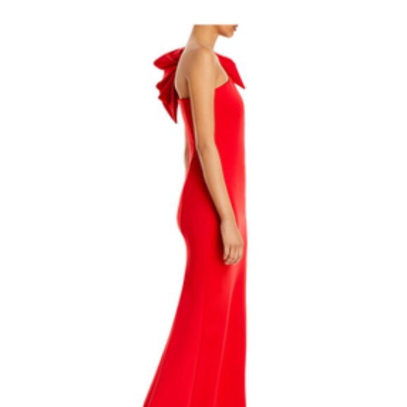 AQUA One-Shoulder Scuba Gown Red 6 - Picture 3 of 9